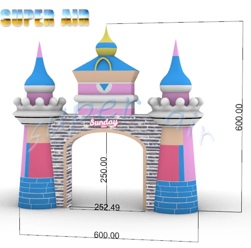 Arc de château gonflable personnalisé, beau design fabriqué en chine, pour enfants