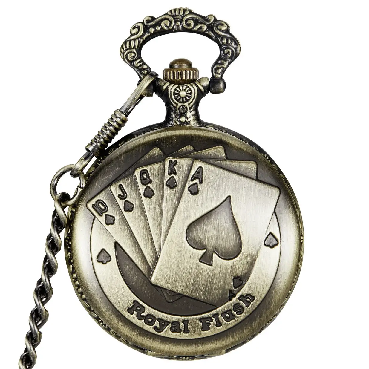 Antique Bronze Royal Flush Poker Mechanical Pocket Watch Women Necklace Chain Rterofob watches gifts