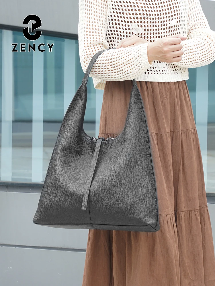 Zency A4 Bag Genuine Leather Women Tote Bag Large Handbag for Commute Work Shopping Ladies Shoulder Hobo Bag Satchels Retro Bags