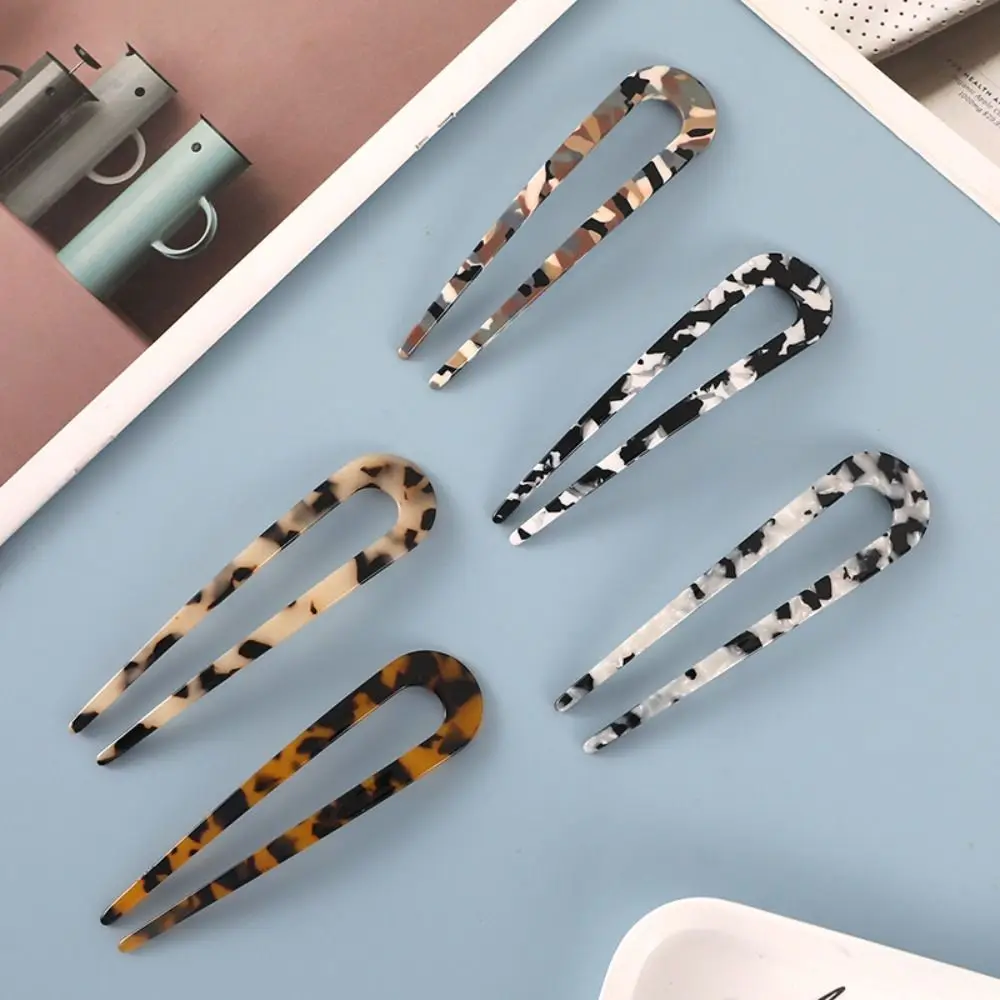 Elegant U-Shaped Hair Fork Geometric Design Headwear Hair Pins Acetate Hair Bun for Women Styling Tools Girls Hair Sticks
