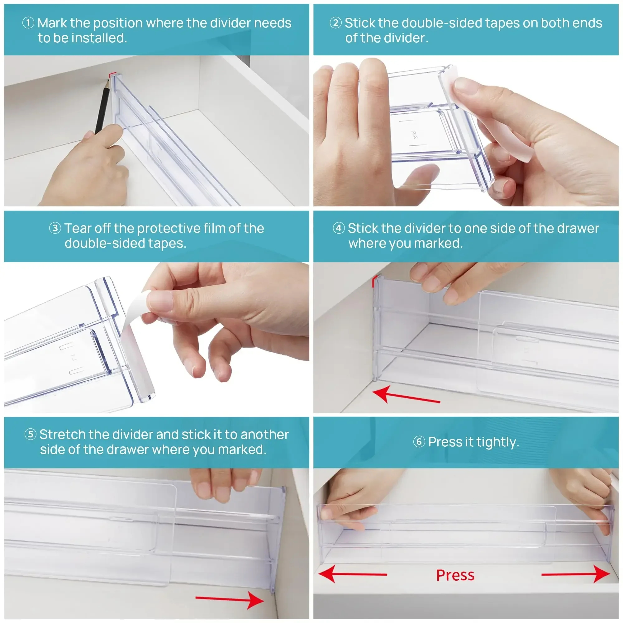 Drawer Dividers Organizers 8 Pack, Adjustable Kitchen Drawer Storage, Clear Plastic Drawers Separators for Clothing