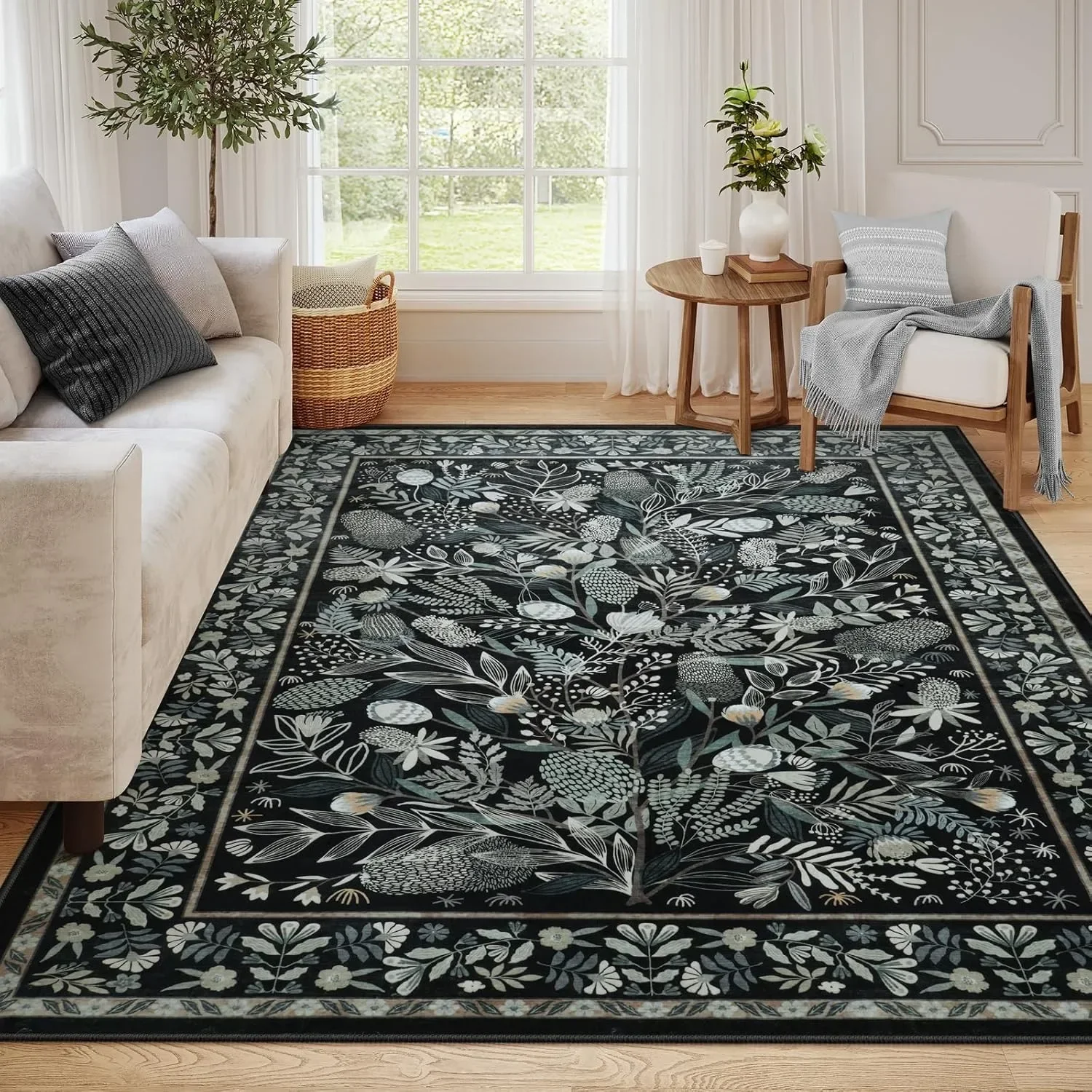 Living Room Carpet Non-slip Soft Machine Washable Floor Mat Green Plant Flower Bedroom Rug Large Size Home Decoration Mats 양탄자