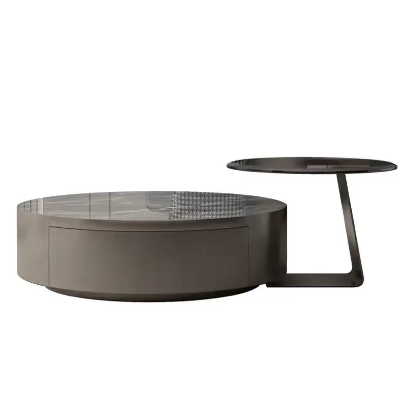 

Italian minimalist stainless steel coffee table living room small apartment drawer household rock slab round size combination