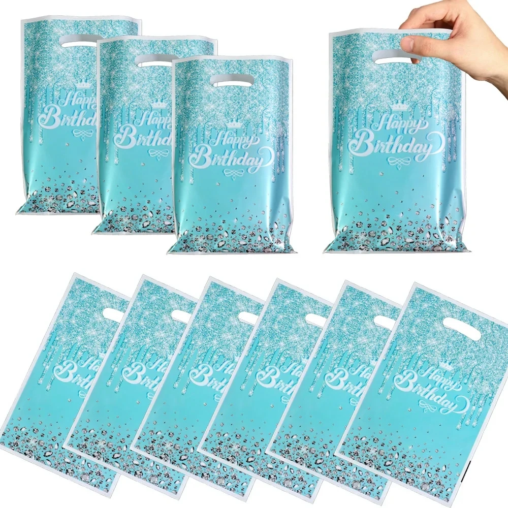 Tiffany Blue Gift Bags Birthday Party Decoration Shiny Diamond Goodie Bags Candy Gift Bag Adult Bridal Show Girls Party Supplies