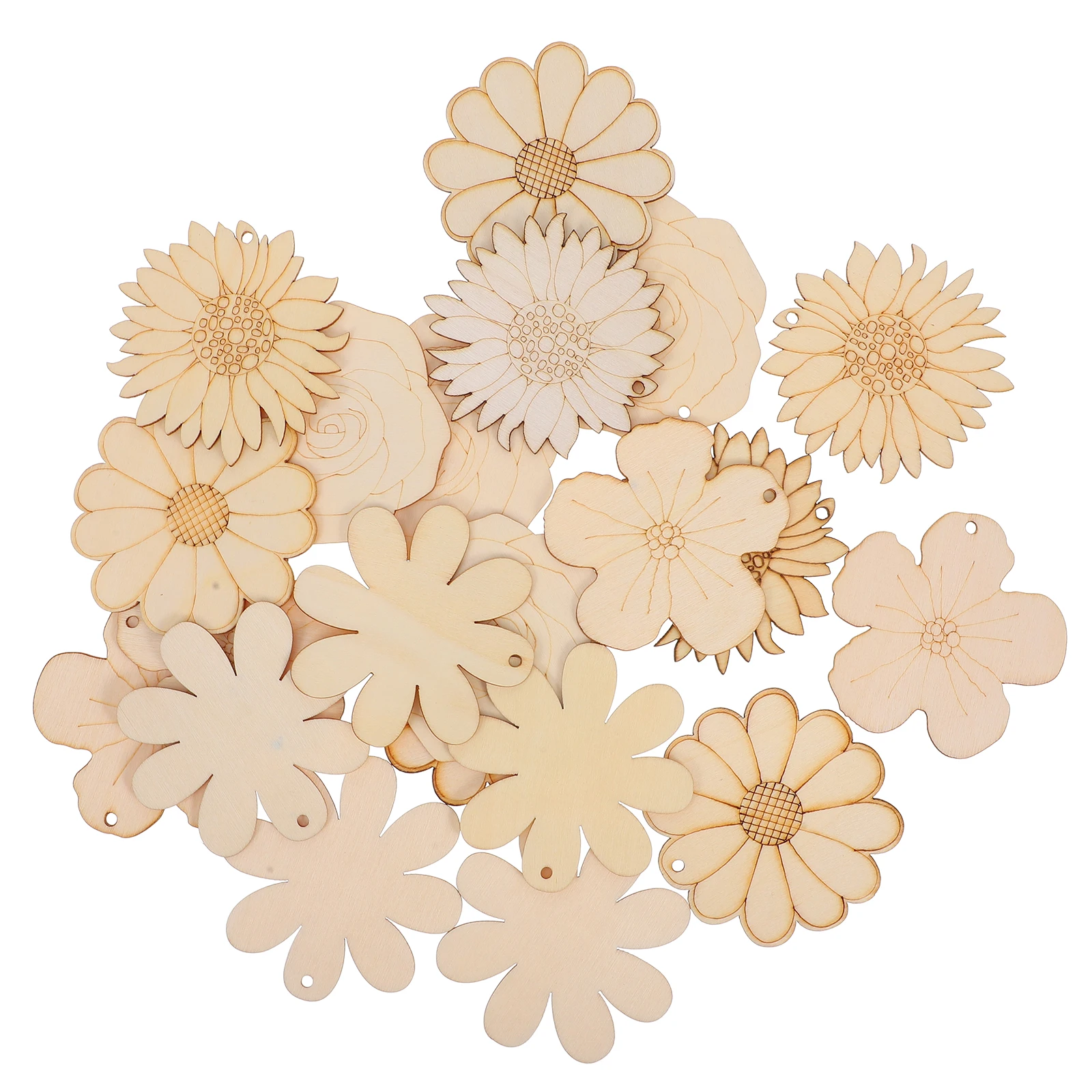 

20 Pcs Flowers Wood For Crafts Unpainted DIY Crafts Kids Project Natural Wood Cartoon Hangers Sewing Accessories