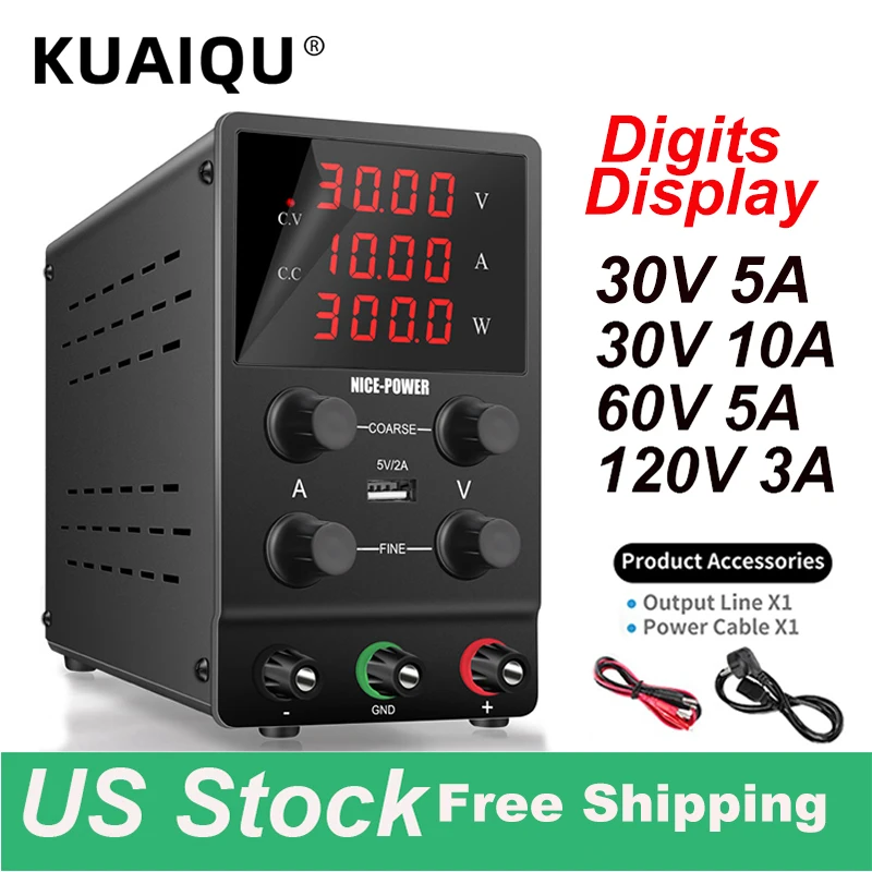 Free Shipping from US, Adjustable Power Supply 30V 10A,AC To Dc Power Supply 30V 5A, 60V 5A, 120V 3A Lab Power Supplies