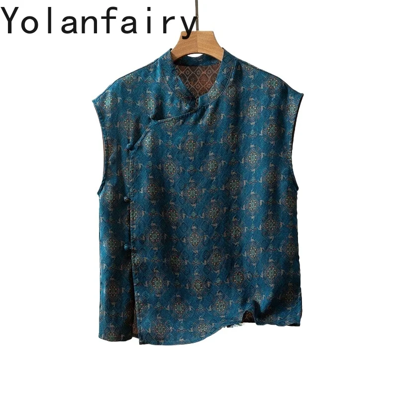YOLANFAIRY Quality 100% Real Mulberry Silk Shirts Woman 2026 Summer Tops Sleeveless Gauze Silk Tank Tops Elegant Women's Tanks