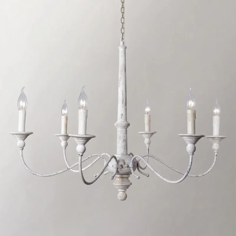 

American medieval solid wood living room chandelier, creative personality, French bedroom study retro villa lamps