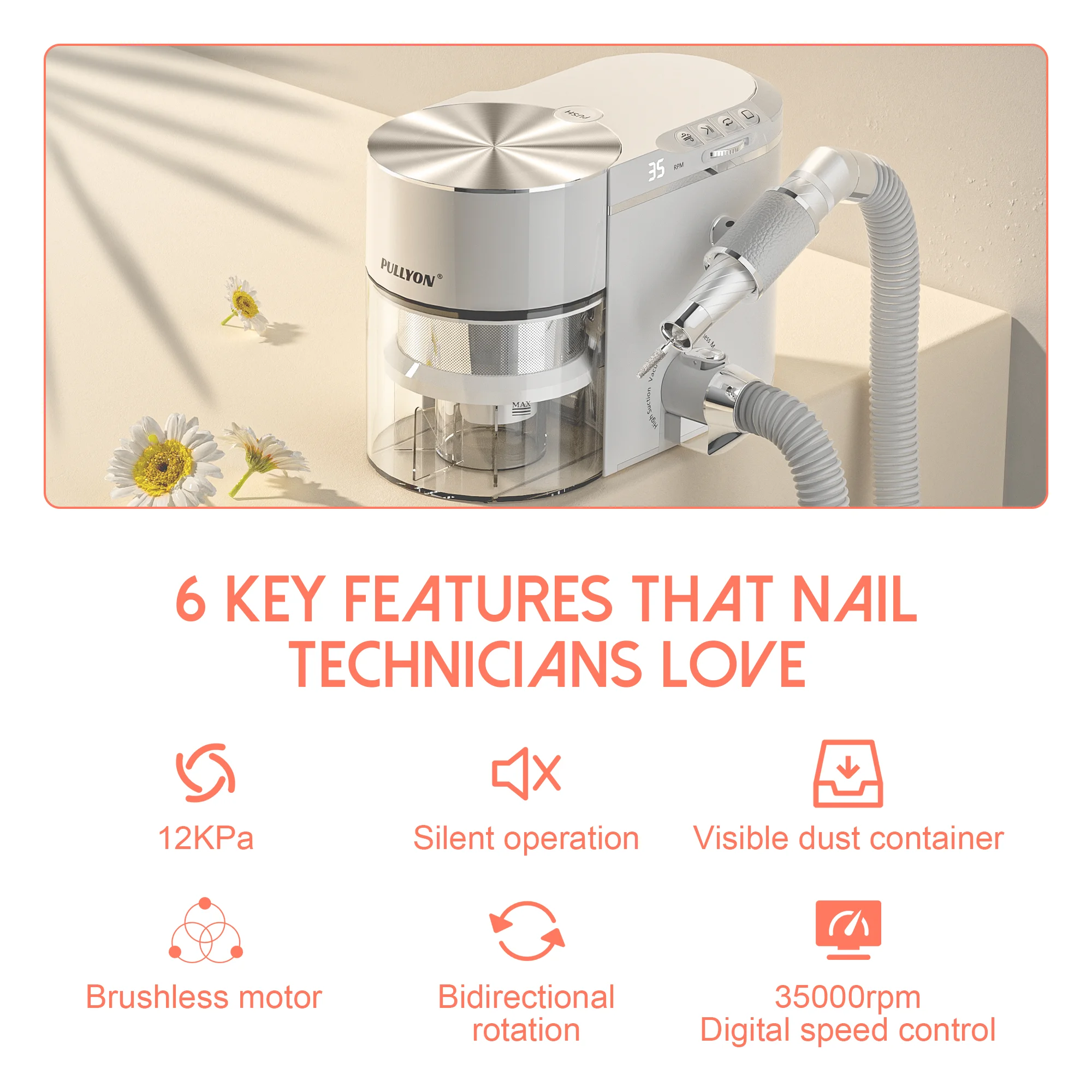 200W 2 in 1 Nail Drill Dust Collector 12kPa Strong Suction