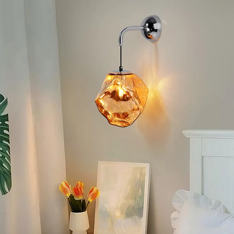

Stone ice cube bedside lamp wall lamp high sense modern simple aisle living room background