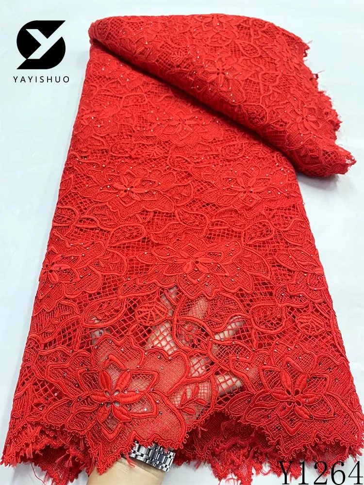 African Guipure Cord Lace Fabric, Nigerian Water Soluble, Party Dress Sewing, High Quality, Latest, Y1264, 2024