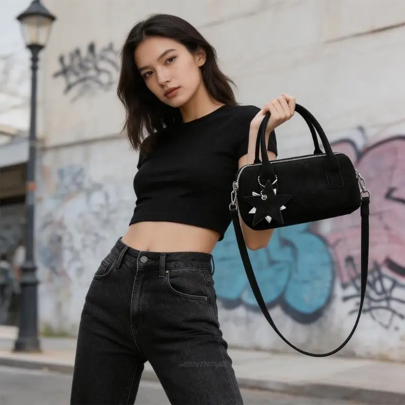 

X5XA Elegant Round Shoulder Bag With Zipper Closure And Adjustable Strap PU Leather Crossbody Bag for Women