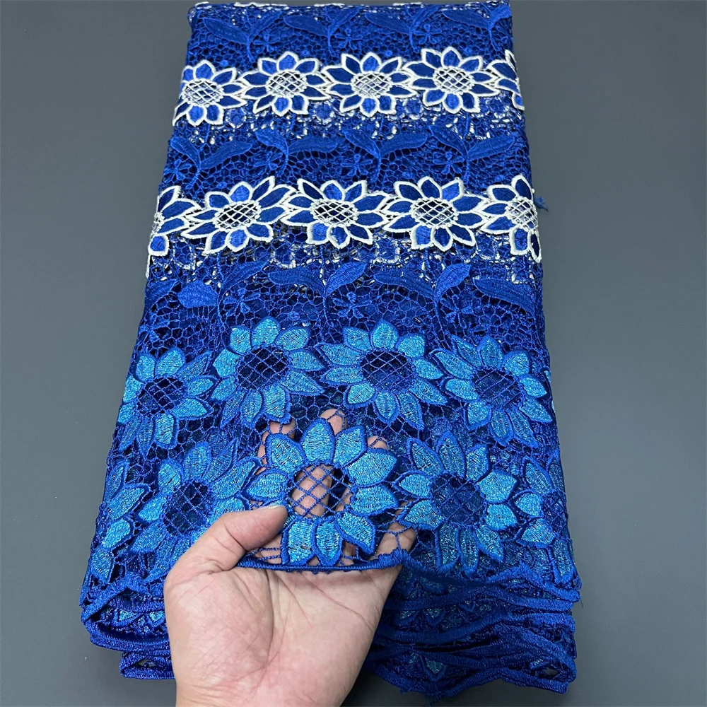 

2025 африканская нигерийская высококачественная тюлевая кружевная ткань, хлопковая вышивка, гипюр, 5 ярдов для шитья выпускных платьев, дамасский ZJ041
