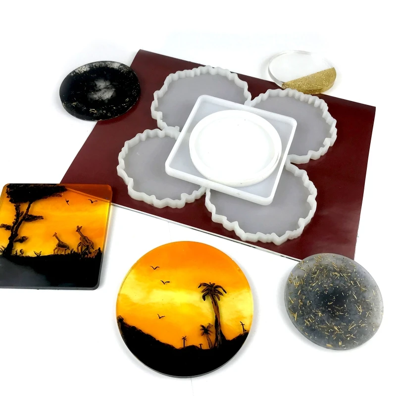 Round Square Cups Mat Resin Molds DIY Epoxy Resin Silicone Molds Coasters Moulds Drop shipping