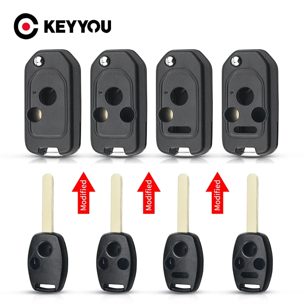 KEYYOU Modified Filp Remote Key Shell Case For Honda Fit CRV Civic Insight Ridgeline HRV Jazz ACCORD 2003-2013