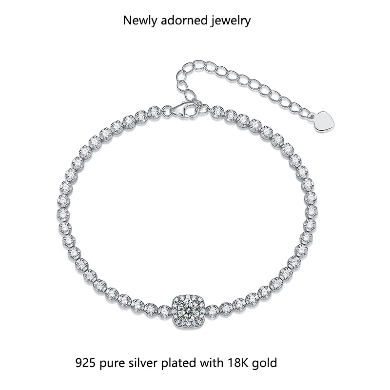 

925 silver bracelet with 2.1 carat cubic zirconia, minimalist square bag design for women, direct sales from factory
