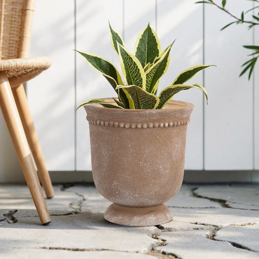Brown Ceramic Planter Pot with Elegant Dot Pattern 8 Inch Flower Plant Pot Indoor Outdoor Home Garden Decor