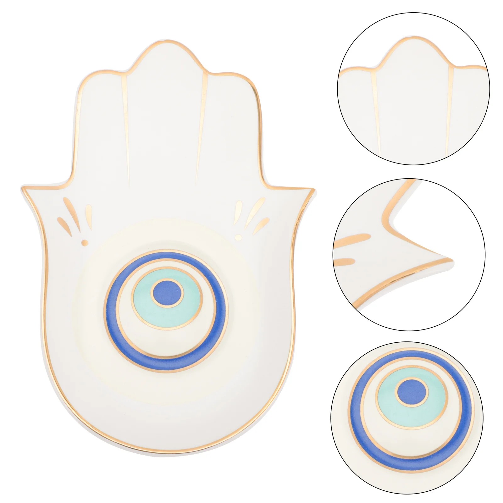 

Devil's Eye Printed Ceramic Jewelry Tray White Decorative Jewelry Storage Plate Desktop Organizer Ring Holder Lipstick Tray
