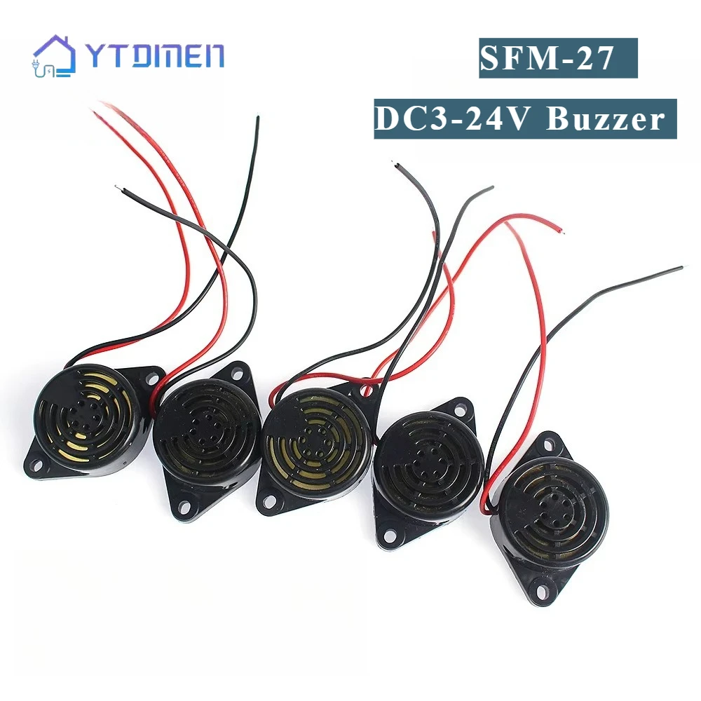 5PCS SFM-27 Active Buzzers DC 3-24V 12V Alarm Continuous Beep 95DB Beep Alarm Speaker High-decibel Piezo Buzzer for Arduino