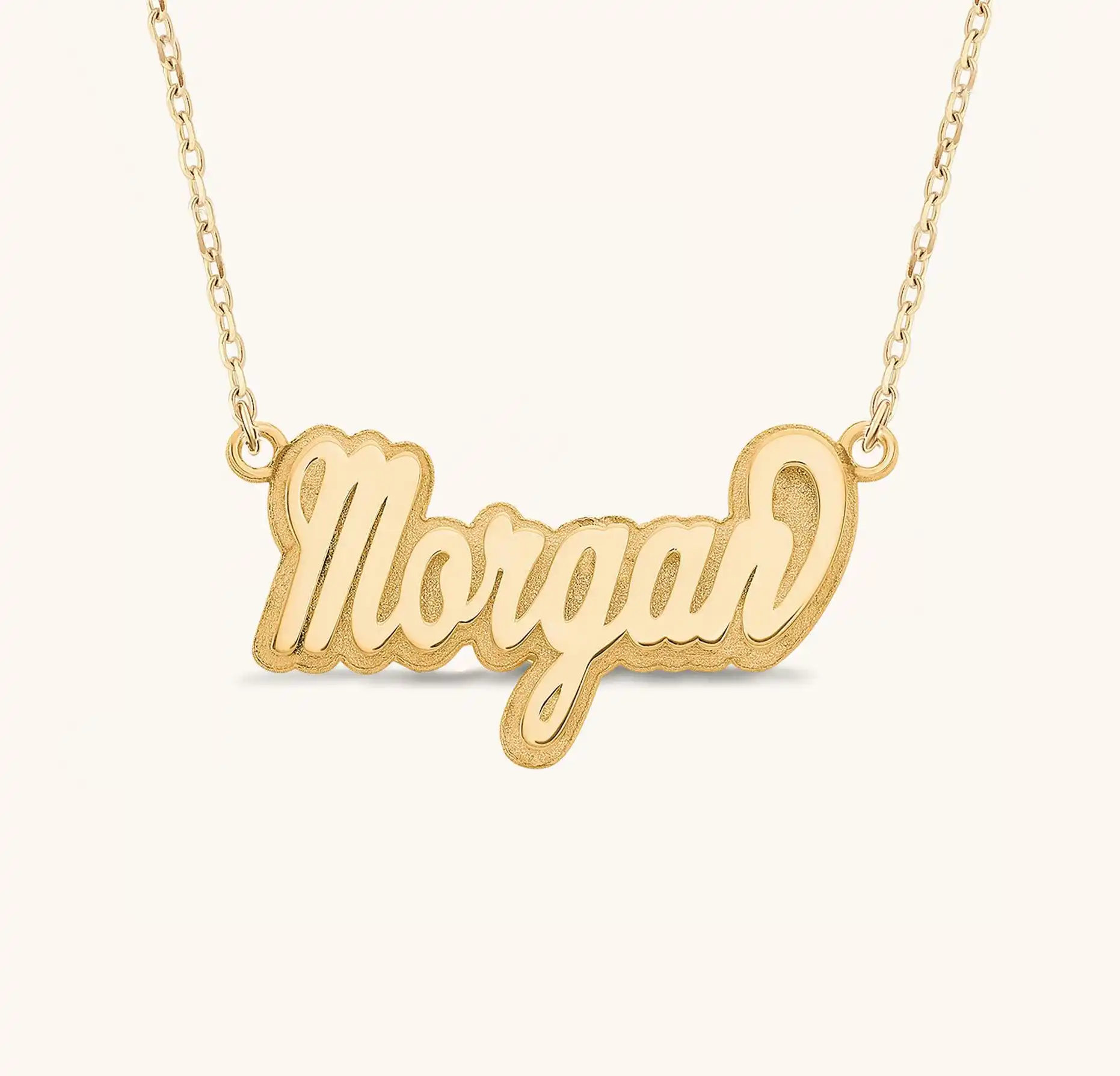 Custom Double-layer Nameplate Necklace 18K Gold Custom Name Necklace with Sand-pressed Effect Unique Charm A Gift for Her