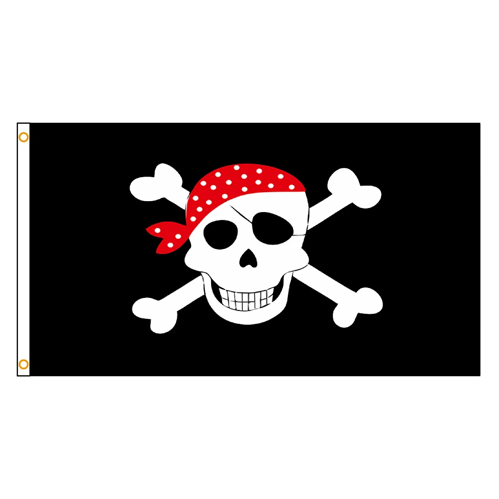 90X150cm Jolly Goger Flags and Banners Skull Bone Red Bandanna Skull Crossbones Pirate Flags  flag For Decoration