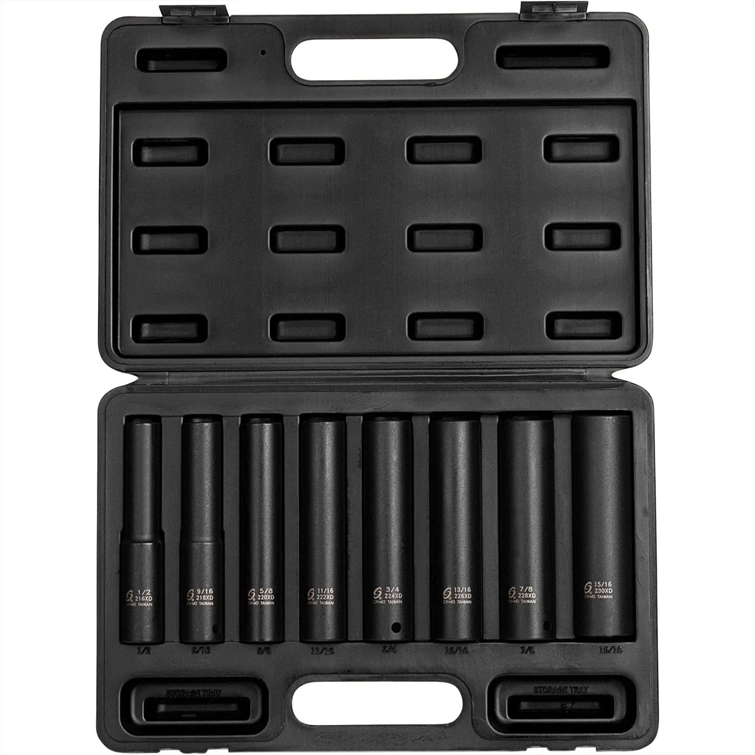 

1/2" Drive Impact Socket Set, Extra Long Deep, 8-Piece SAE, Cr-Mo Steel, Heavy Duty Case