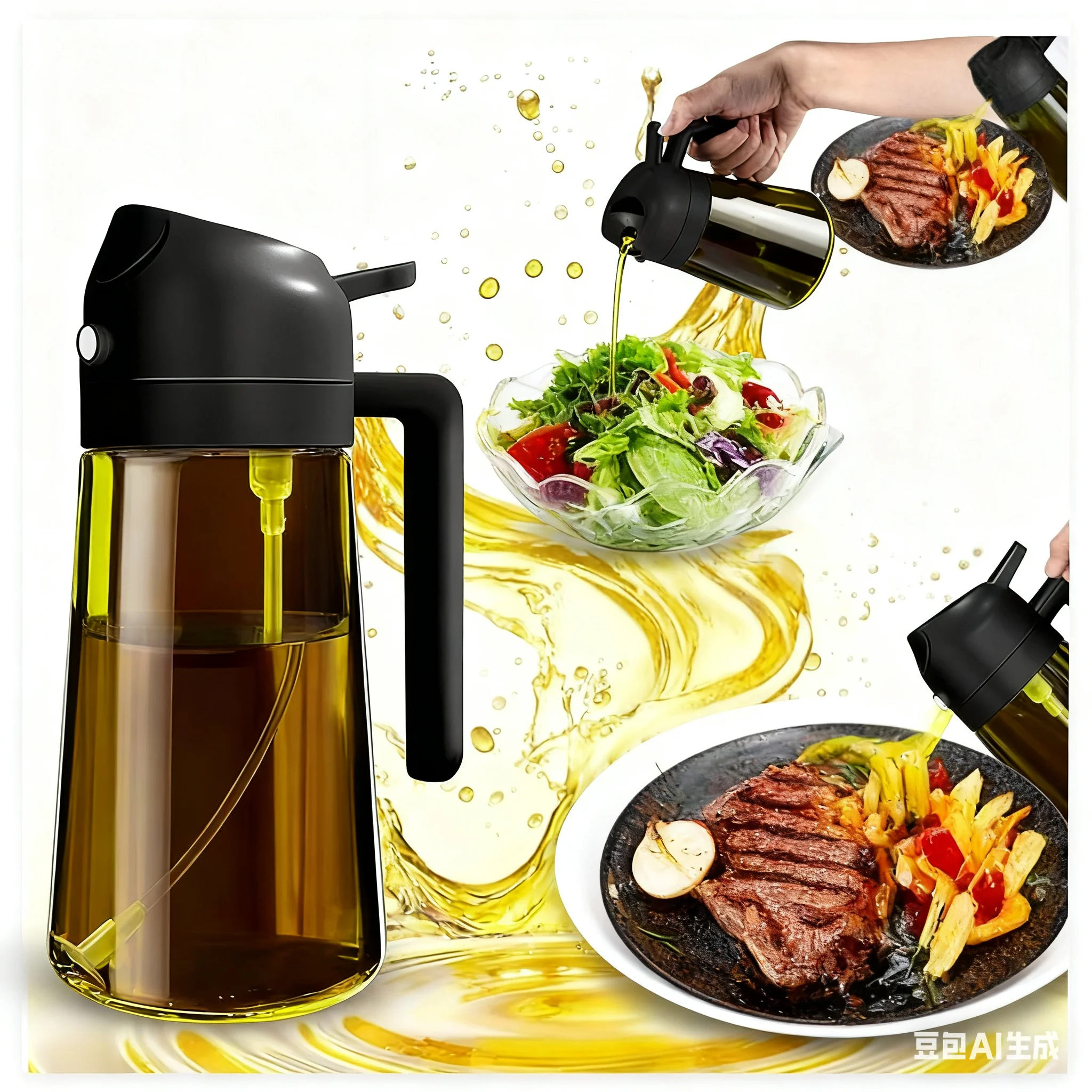

2-in-1 Glass Oil Dispenser and Sprayer 16oz 470ml Leak-Proof Olive Oil Bottle for Air Fryer BBQ Kitchen Green Cooking Tools