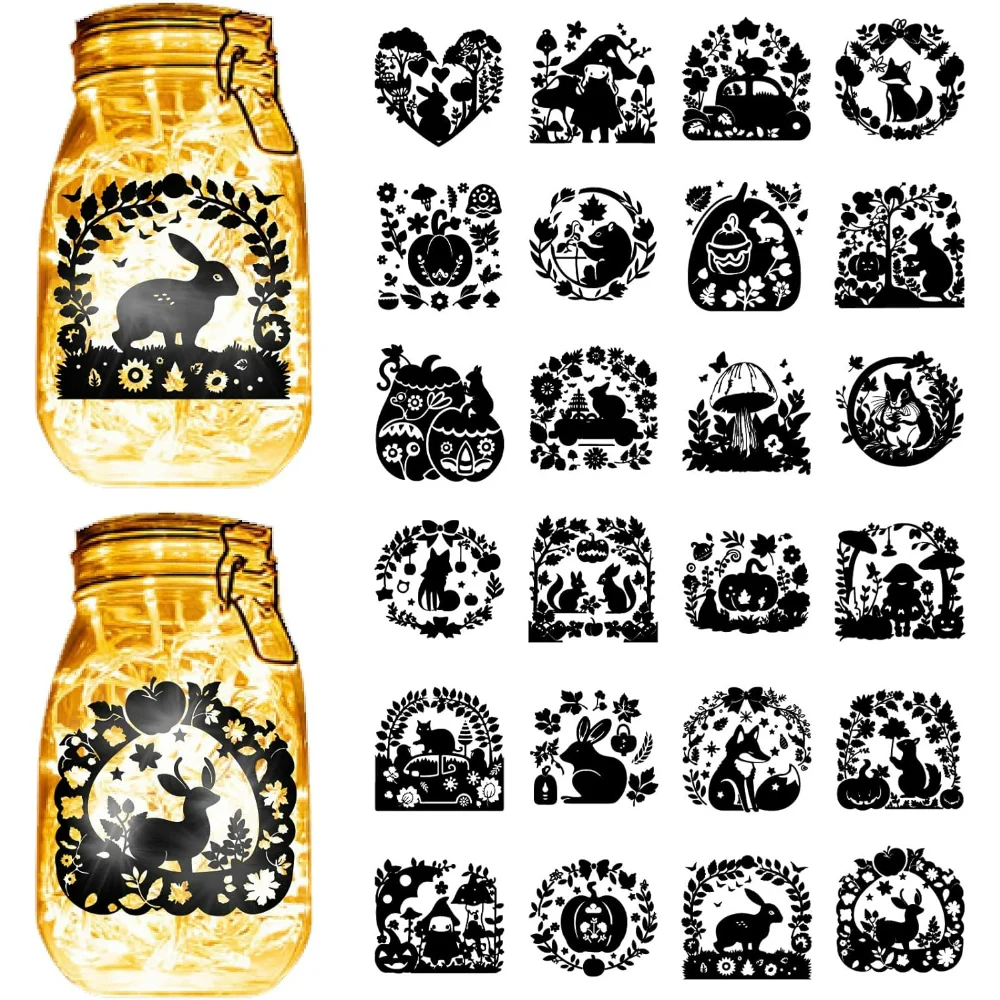 24 шт., 24 стиля, Хэллоуин, тыква, каменная банка, наклейки, силуэты, животные, лиса, кролики, лазерная резка, картон, вырезы для скрапбукинга