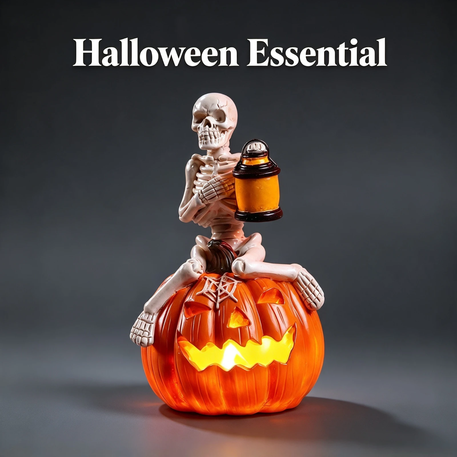 LED Illuminated Halloween Skeleton Pumpkin Decoration, Fake Skull Sitting On Glowing, Jacks Lantern Porch, Yard Party Prop Gift