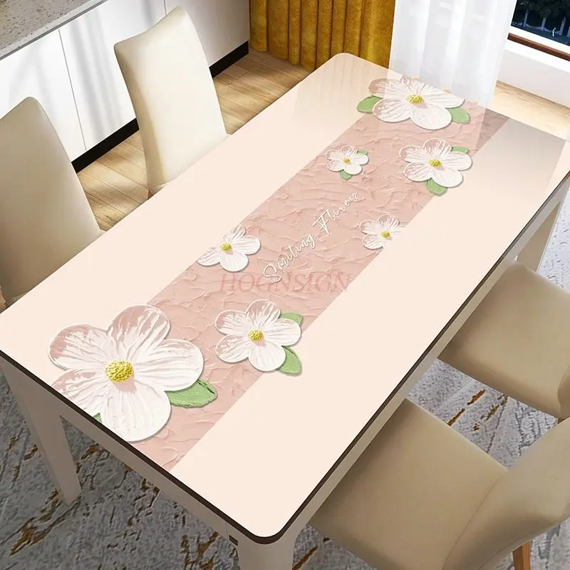 1pcs 3D oil painting dining table insulation pad PVC soft glass coffee table tablecloth, no wash, waterproof, oil proof
