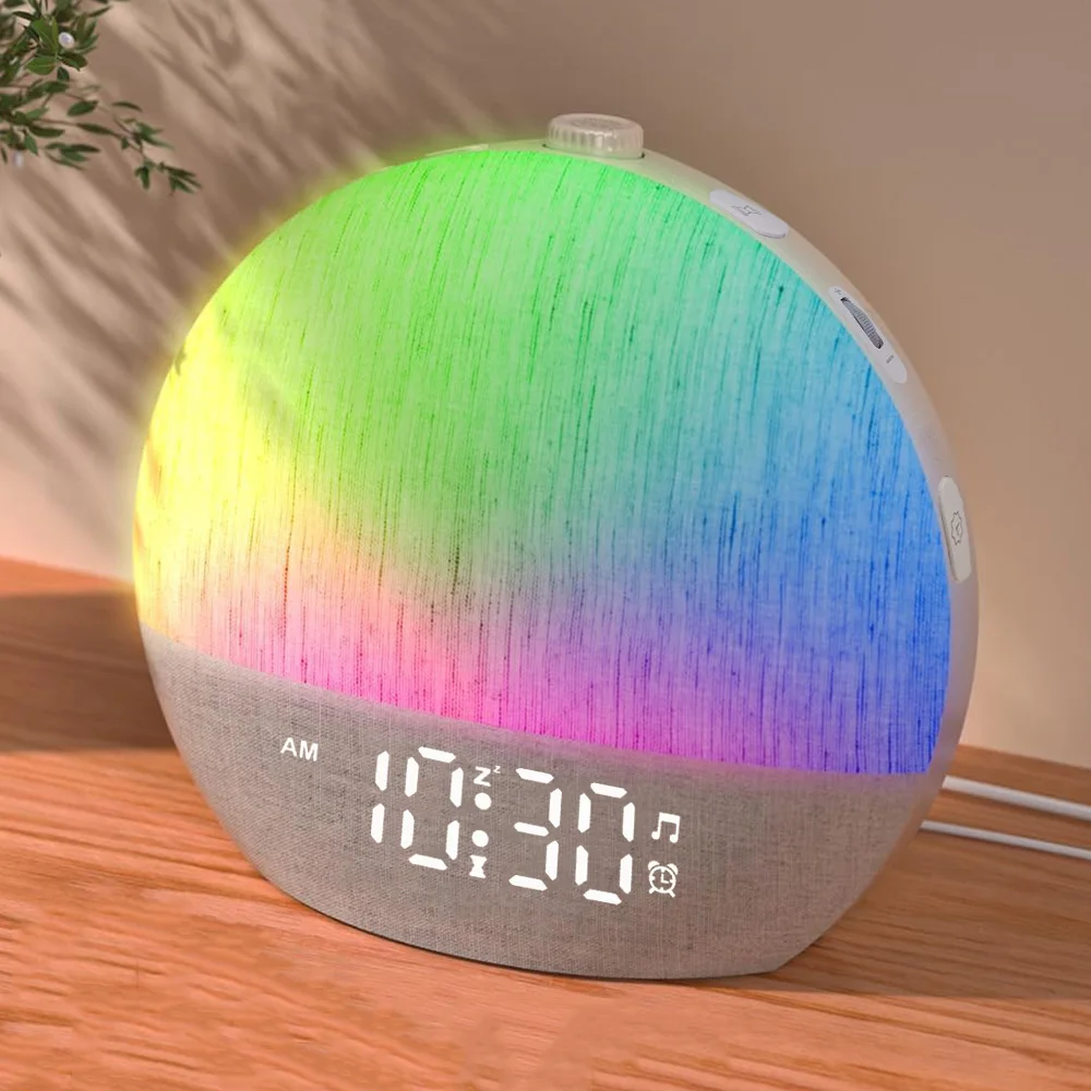 Wake Up Light Sunrise Alarm Clock Timer 30 White Noise Sound Machine Dimmable RGB Night Lights Sleep Aid Snooze Ideal for Gift