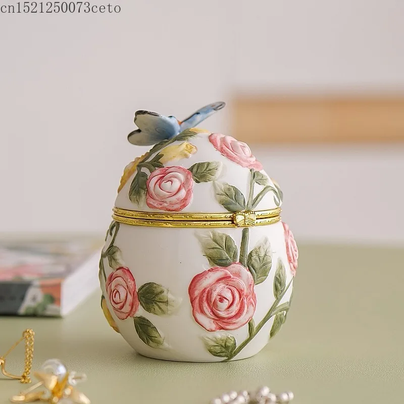 Ceramic Butterfly Storage Jar Necklace Ring Jewelry Box High End Hand-painted Ceramic Storage Box Room Decoration Ornaments