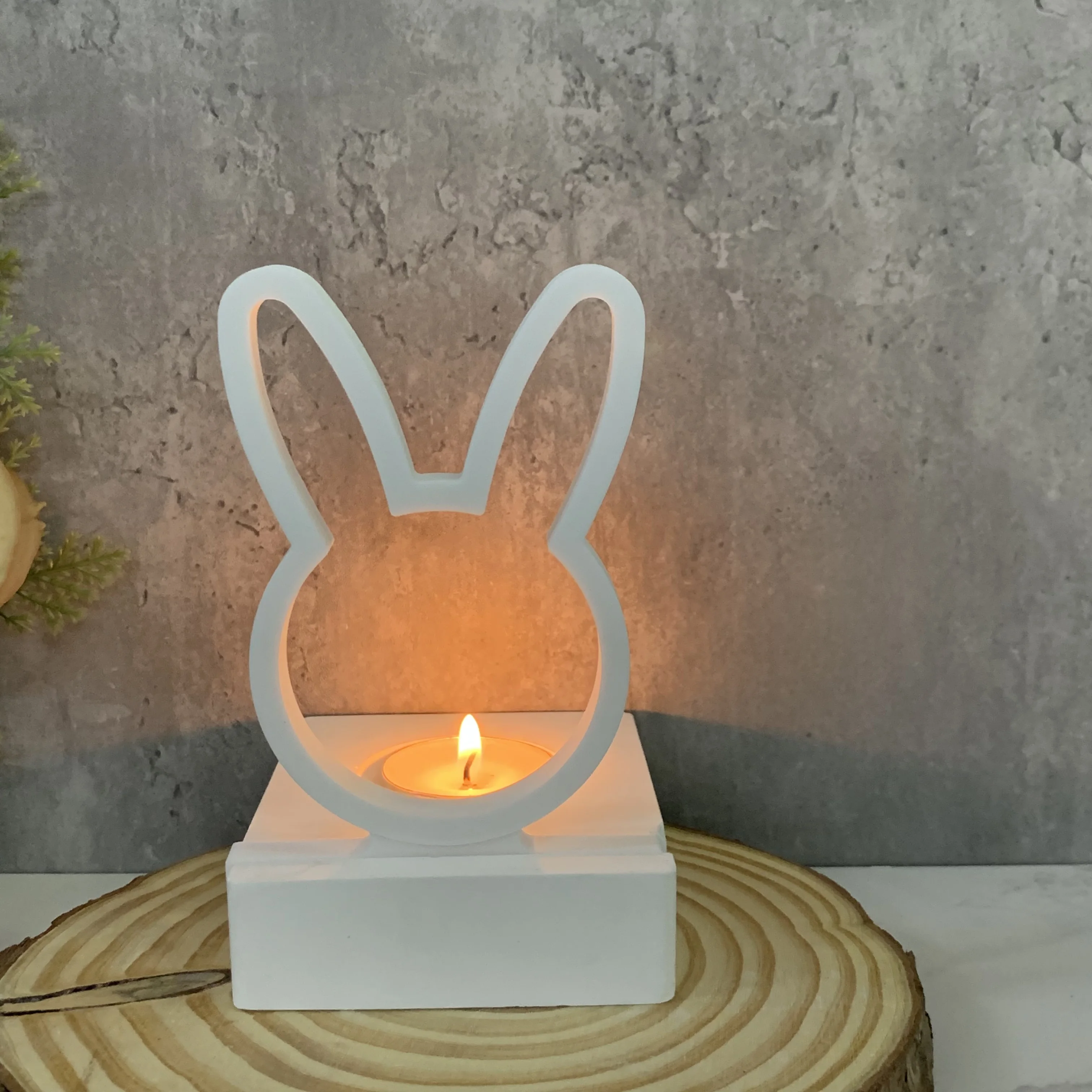 Cute Bunny Insert for Tea Light Holder Silicone Mold Easter Egg with Bunny Candle Holder Casting Molds Hollow Heart Rabbit Molds