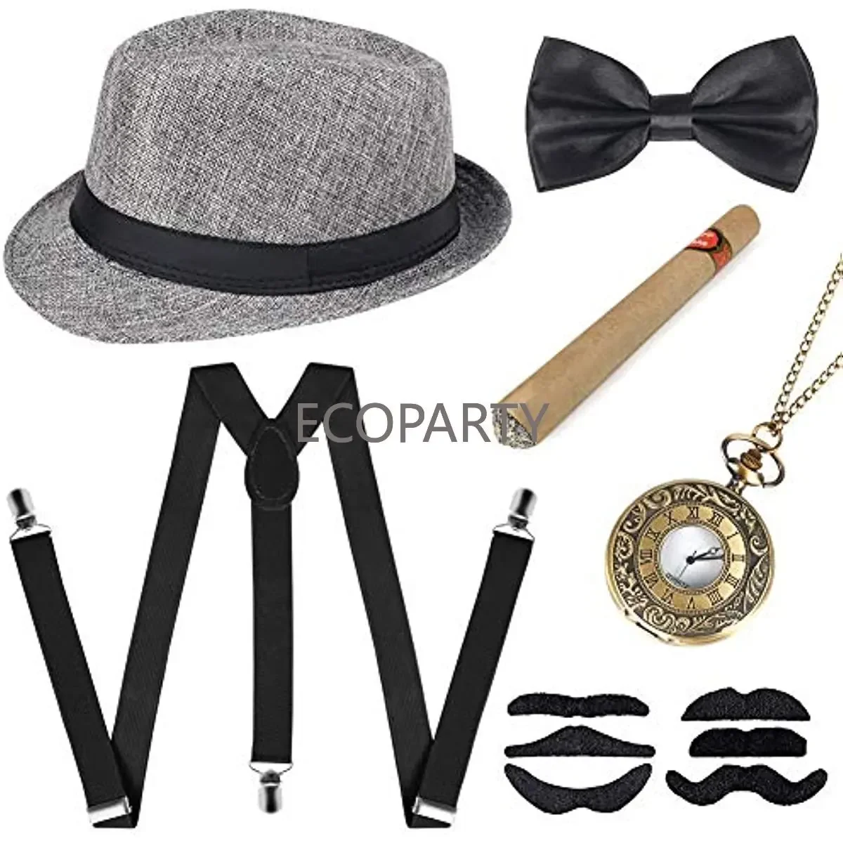 

1920s Herren Accessoires Inklusive Panama Gangster Hut Verstellbar Elastisch Hosenträger Herren Halsschleife Fliege Taschenuhr