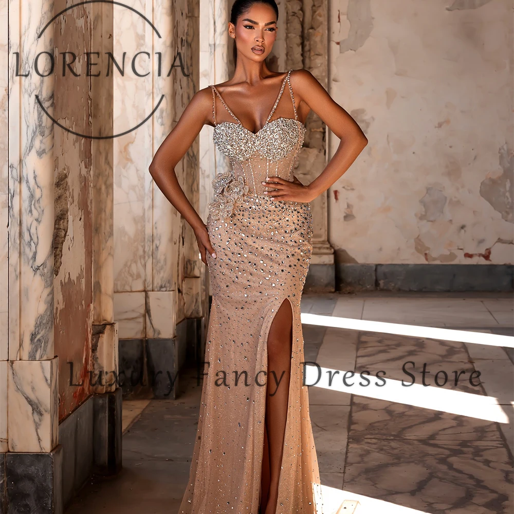 ELegant Rhinestone Prom Dress 2025 Spaghetti Strap Side Slit Mermaid Evening Party Gowns Customized Sleeveless robe d'été femme