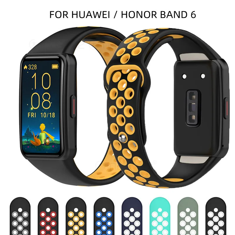 

Ремешок для Huawei Band 6/Honor Band 6, дышащий силиконовый сменный Браслет для наручных часов, двухцветный браслет для Huawei honor band 7