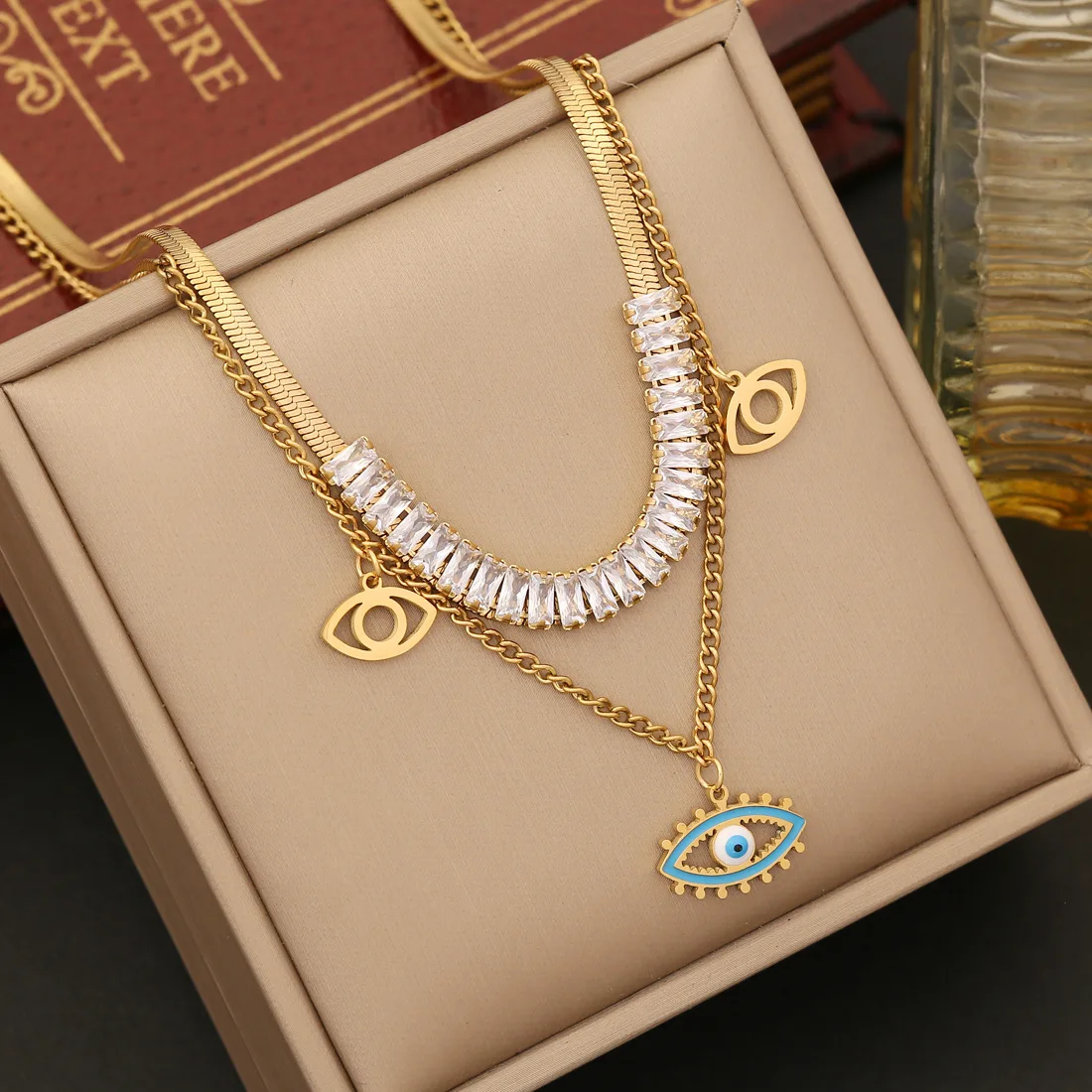 316L Stainless Steel New Fashion Fine Jewelry Zircon Seashell Eyes Eyelash Charm Chain Necklaces Bracelets Earrings For Women