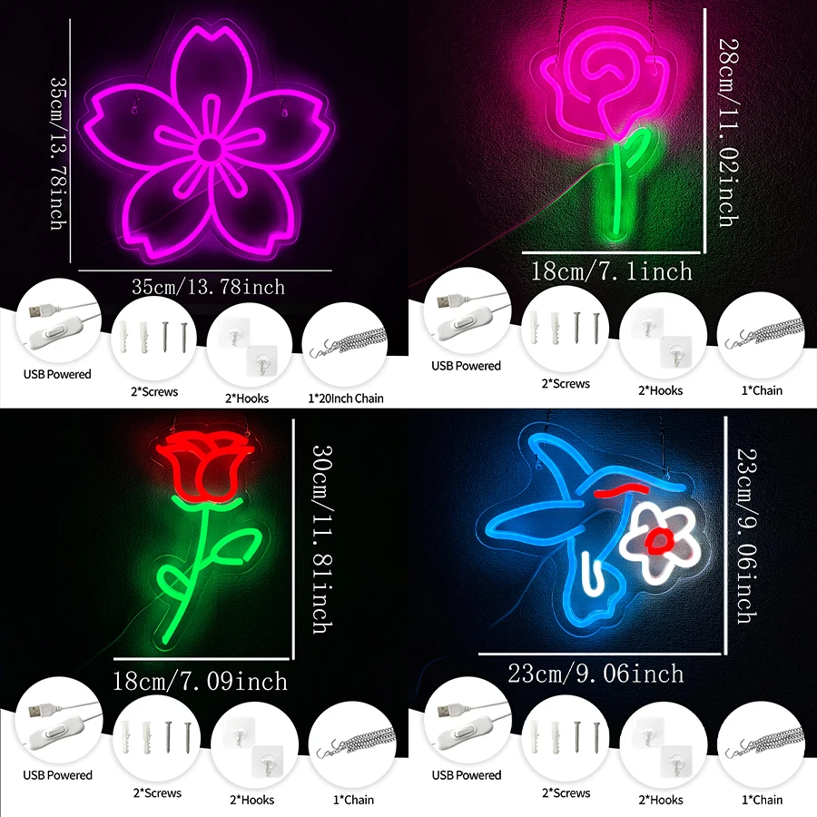 Flower Series Neon Sign For Wall Decor,Led Neon Light For Bedroom,Living Room,Classroom,Flower Store Decor,Wedding Party,Bar