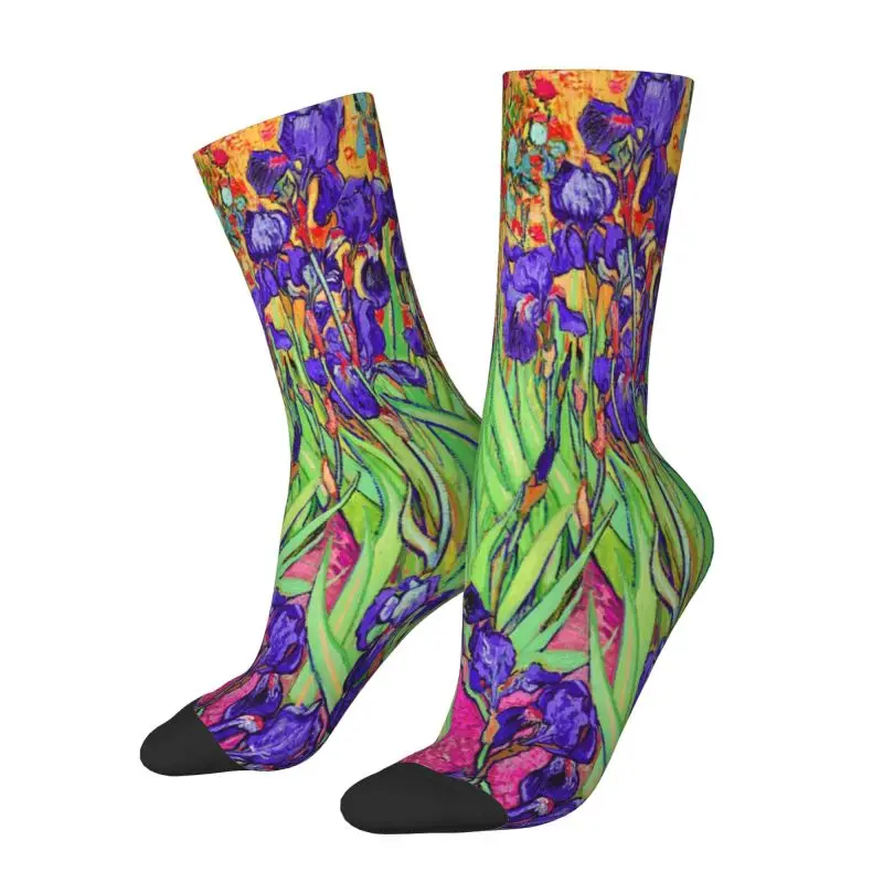 

Custom Funny Vincent Van Gogh Purple Irises Socks for Men Women Stretch Summer Autumn Winter Art Painting Flowers Crew Socks