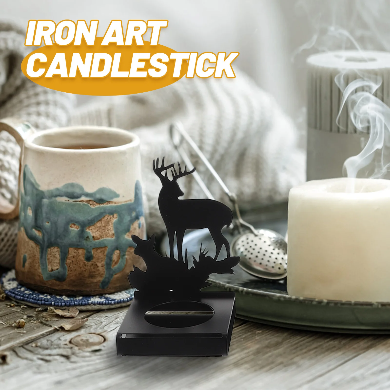 

4Pcs Christmas Elk Metal Holder Exquisite Xmas Centerpiece Heat-Resistant Table Decor Iron Tealight Stand