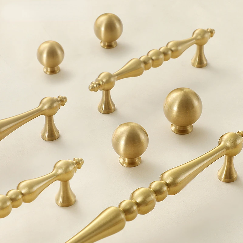 Creative New Handle French Light Luxury Solid Brass Wardrobe Handle Nordic Modern Round Single Hole Drawer Cabinet Door Handle