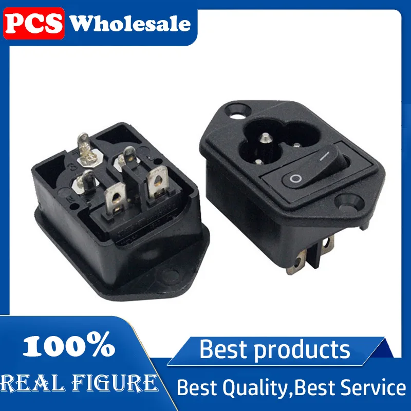 AC power socket  C6 type three-core socket 2.5A head socket with switch with fixing screw hole