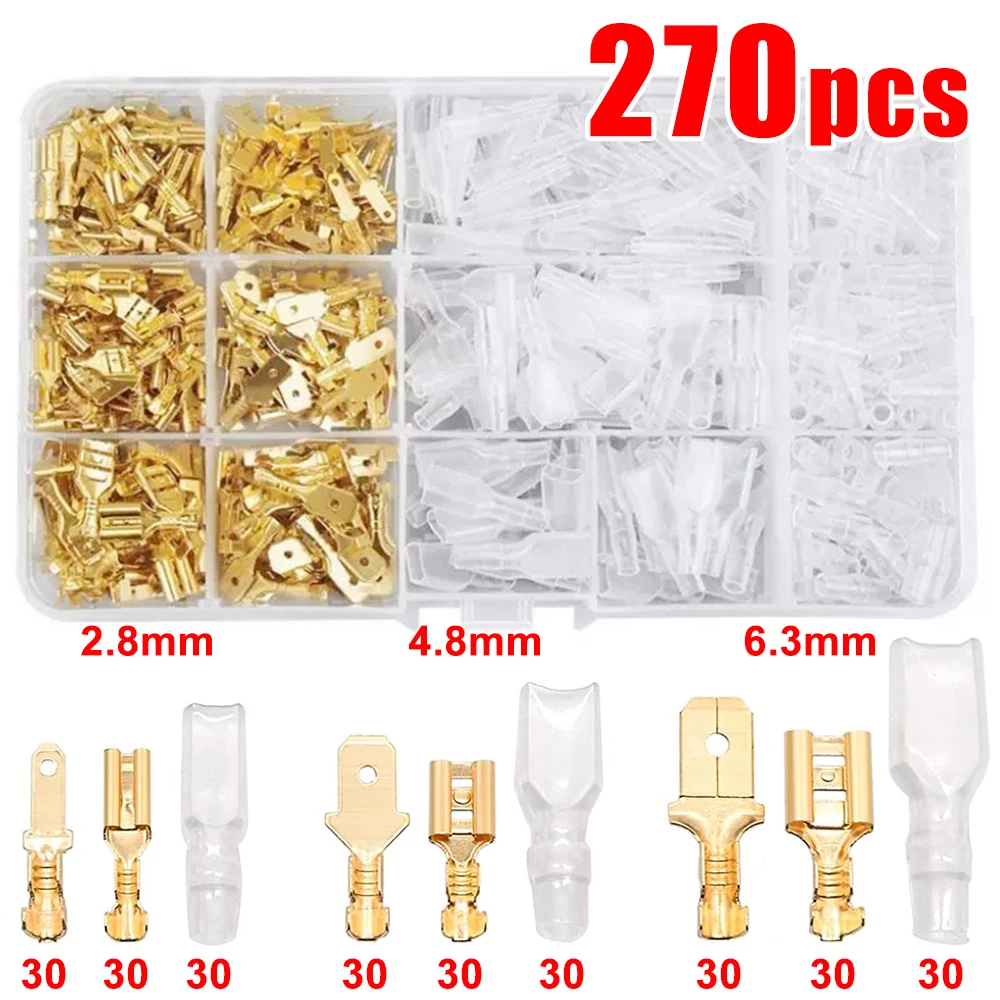 Kabelschuh-Set 2,8/4,8/6,3mm Kupfer Stecker Buchse Kabelschuhe mit Isolierhülle Elektrische Verbindungsbox