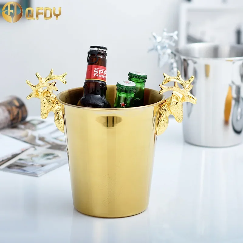 KTV Wine Chiller Bottle Cooler Stainless steel Ice Barrel European style champagne barrel Gold deer head ice bucket