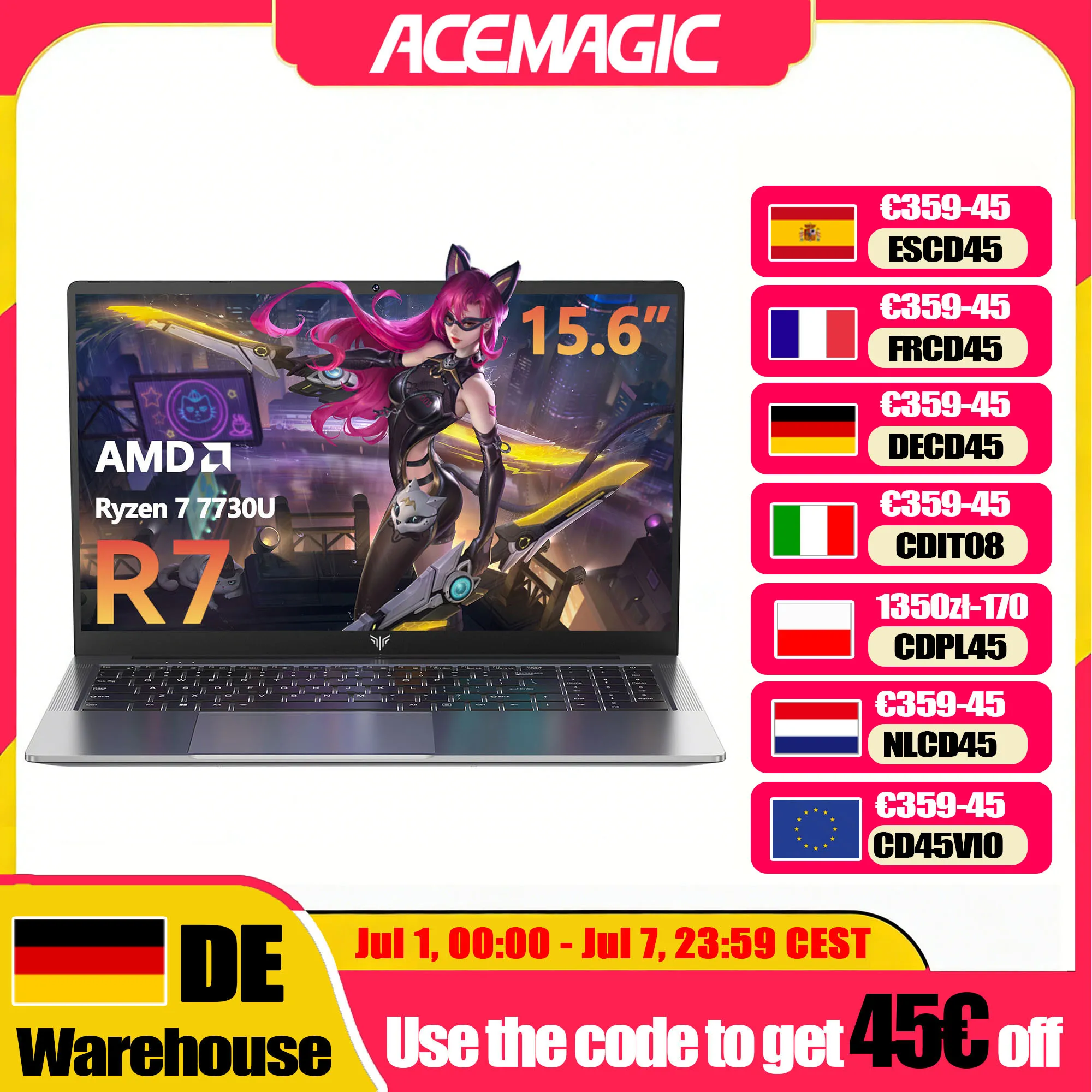 Computadora Portátil ACEMAGIC LX15PRO, AMD Ryzen 7 7730U, Windows, Pantalla IPS de 15.6 Pulgadas, 16GB DDR4, 512GB NVMe SSD, Teclado Numérico