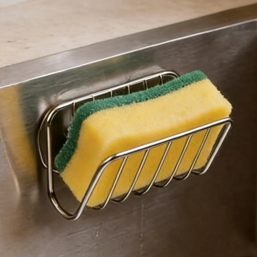 1PC Sponge Holder For Kitchen Sink Stainless Steel Suction Cup Sponge Caddy Kitchen Supplies Wall Mounted Sink Kitchen Organizer
