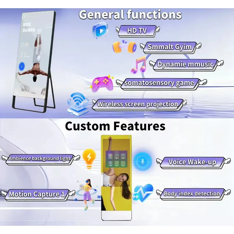 32 Inch Floor Stand Magic Mirror Gym Interactive Health Full Body Sport Exercise Workout Smart Fitness Mirror OLED Display