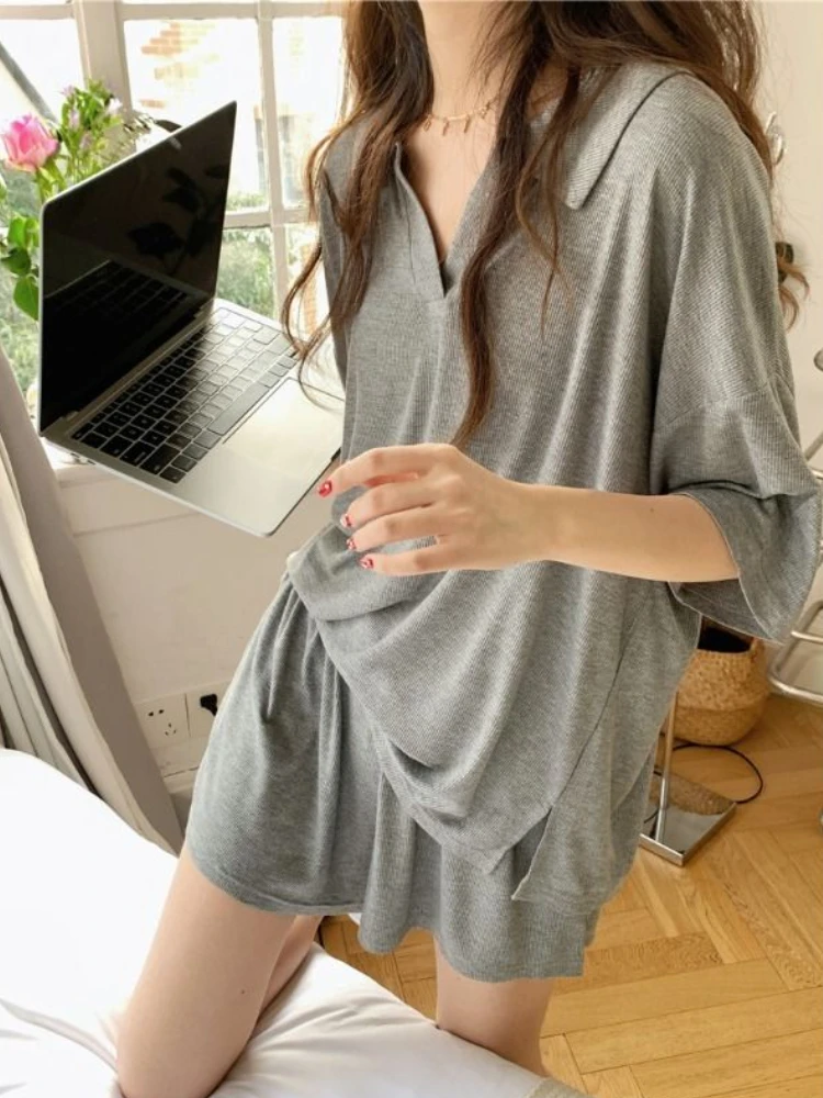 Pajama Sets Women Solid Simple Sweet Students All-match Summer Basics Home Creativity Vintage Korean Style Tender Delicate Ins