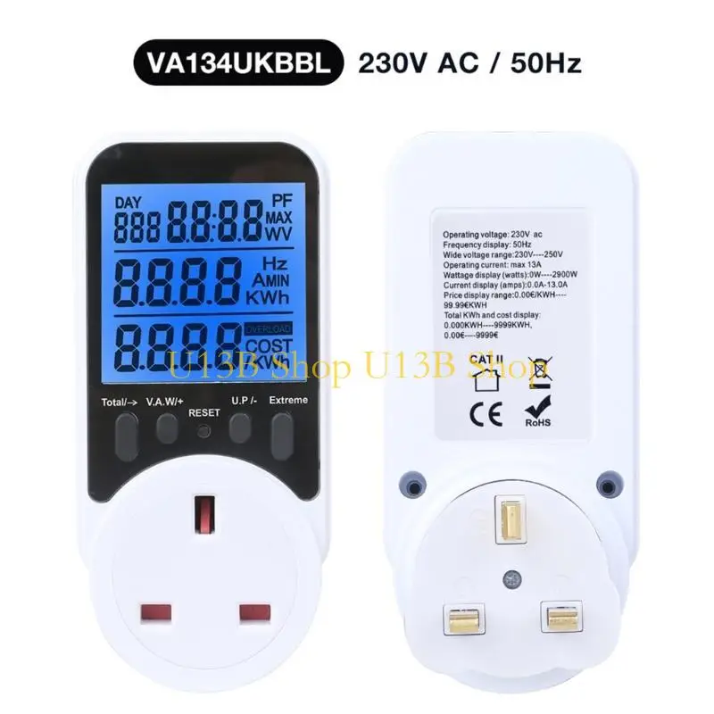 U13B Real Time Electricity Current Power Detector Socket Energy Cost Calculator Overloading