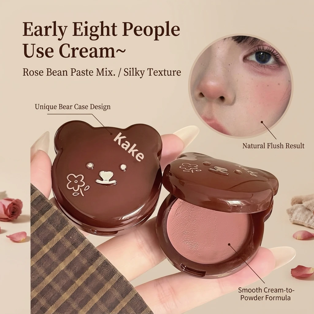 Cute Bear Multi-use Cheek Lip Stick Creamy Soft Mousse Matte Nude Coffee Brown Contour Blush Balm Velvety Smooth Natural Rouge